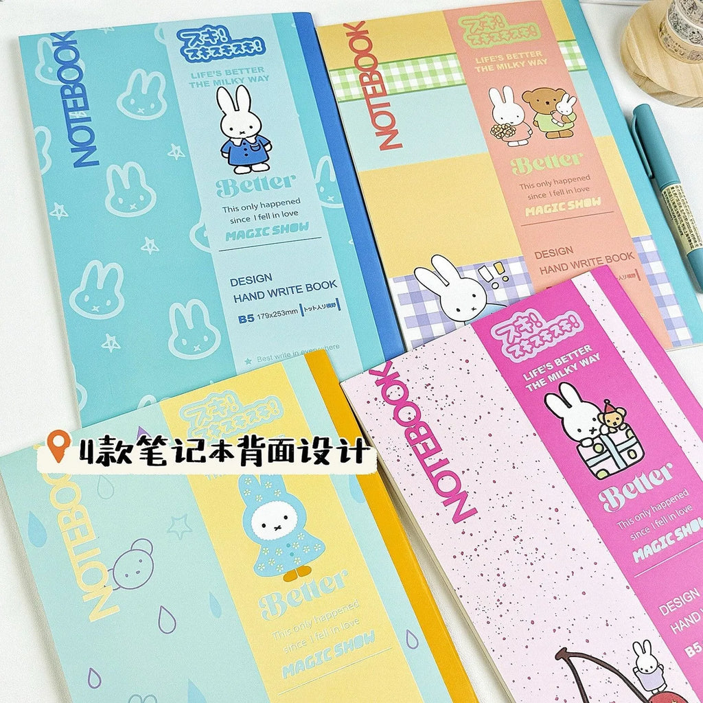 Kawaii Miffy Cute Notebook Ins Style Graffiti Notebook B5 Simple Handheld Ledger Horizontal Notes Message Book Gift Toy for Girl