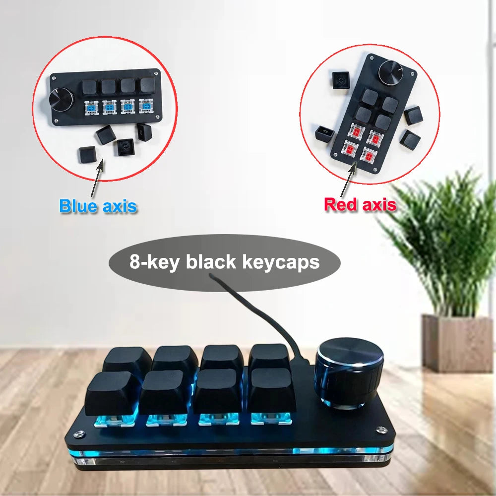 8-key black Color 8-Key Mechanical Macro Keypad for Multi-Functional Editing