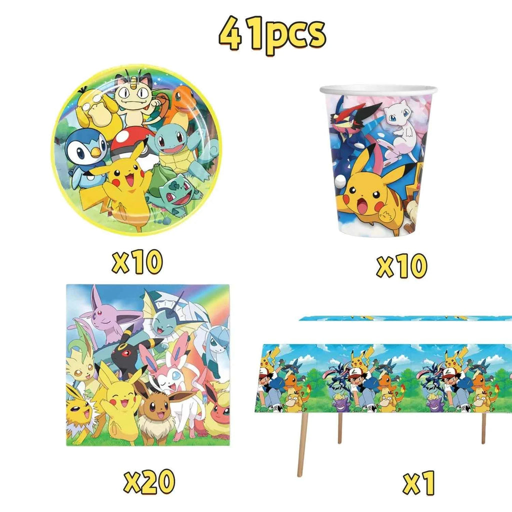 Pokemons Party Birthday Decoration Happy Pikachu Theme Tableware Cups Plates Balloons Banner Supplies Kids Favors Baby Shower