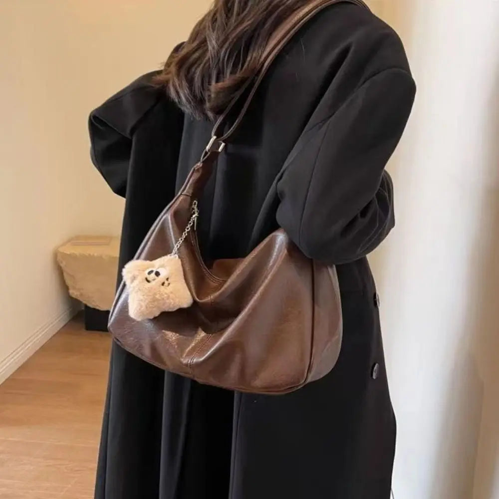 Trendy Slouchy Shoulder Bag for Women PU Leather Large Capacity Underarm Bag Retro Ladies Hobo Tote Bag