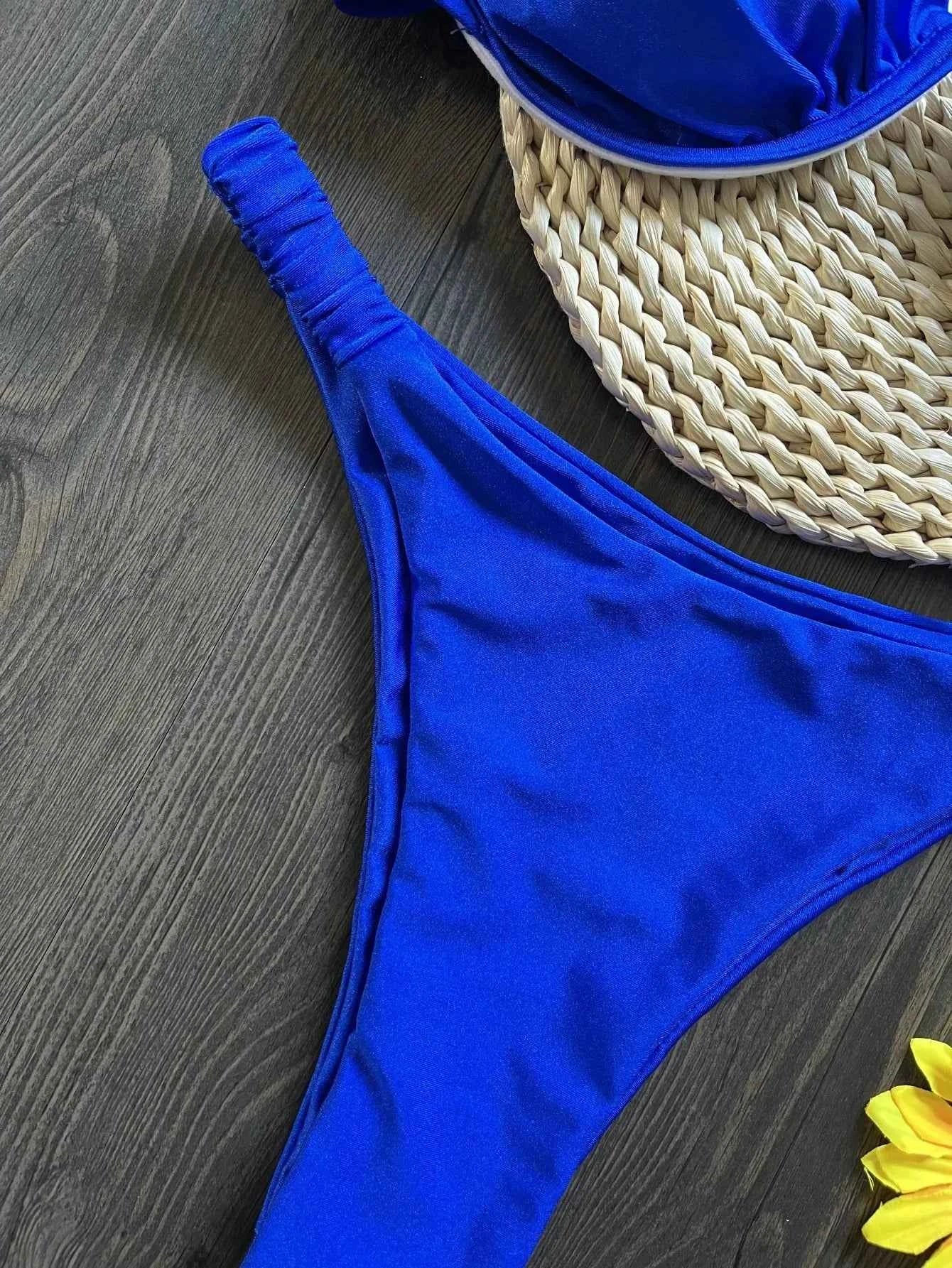 Sexy 3D Flower Bikini Set 2026 Women Black White V Wire Underwired Micro Mini Swimsuit Beach Bathing Suit Pleate Thong Swimwear