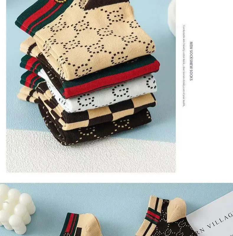 5/10/20 Pairs Winter Socks Men Short Breathable Luxury Socks Designer Brand Low-Cut Fashion Trendy Ankle Socks Geometric Pattern