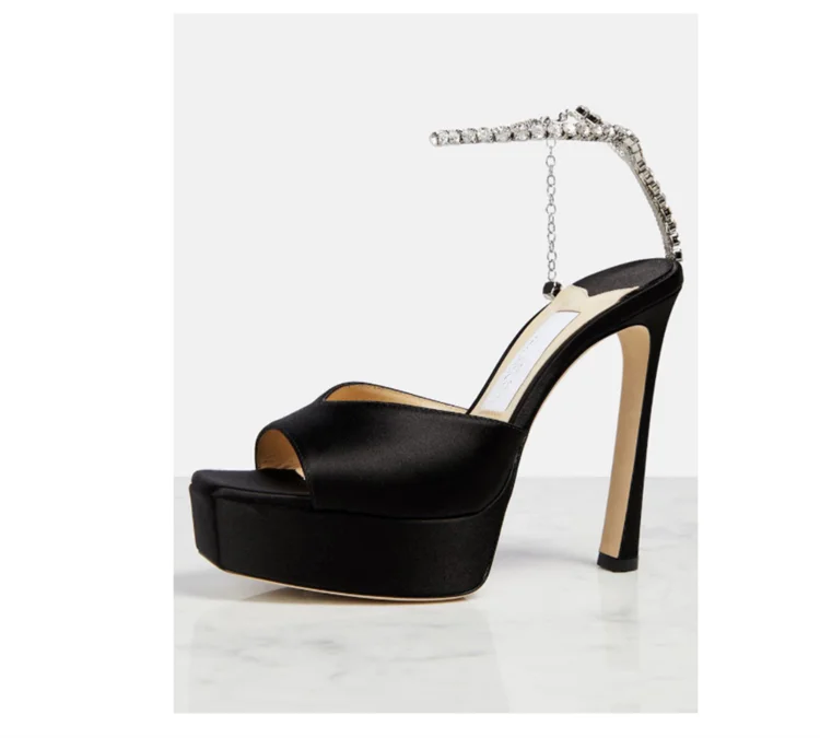 Colorful Chain Water Diamond Sandals Brand Walk Show Fish Mouth Evening Dress Elegant High Heels 2023 New Pendant Women's Shoes