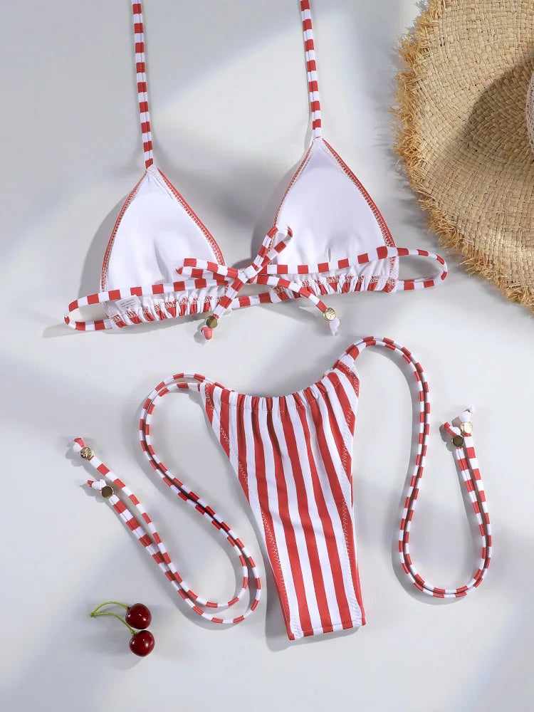 Sexy Bikinis Micro Thongs Swimsuit Women Bathing Suit Rings Biquini Bandage Beachwear Print Swimwear Sexy Bikini Sets With Chain