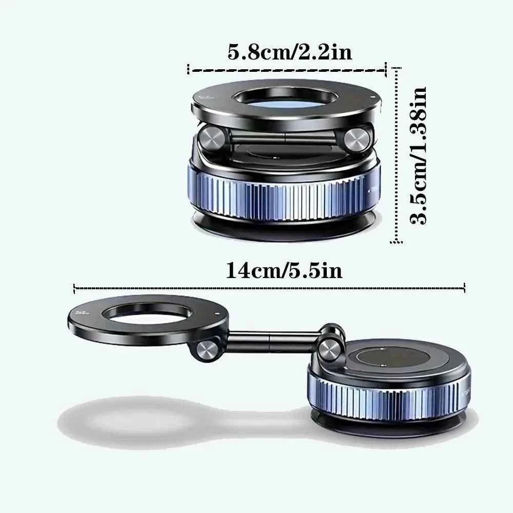 Foldable Magnetic Car Phone Holder – N52 Magnet, 360° Rotatable, Suction Cup for Dashboard, ABS, with Wrench & Pad, Gift