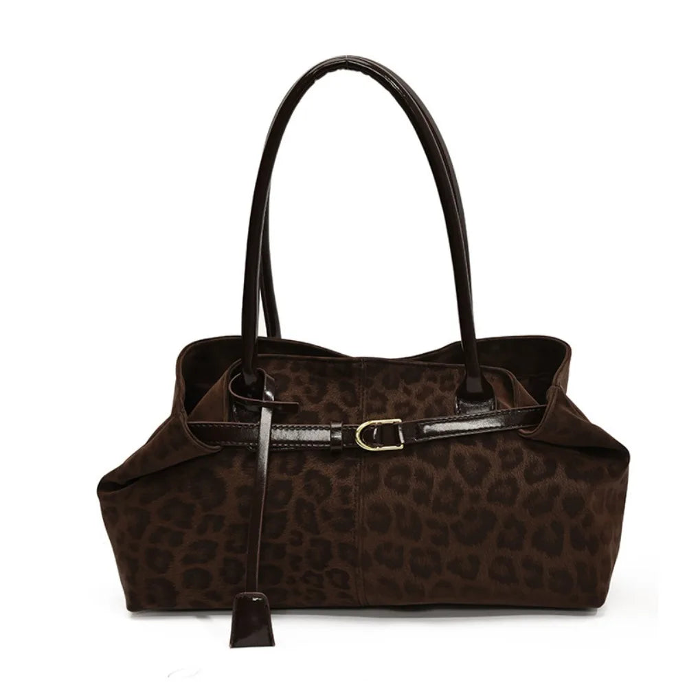 Trendy PU Leopard Print Tote Bag Large Capacity Casual Women's Shoulder Bag Versatile Underarm Bag Females Handbags Purses