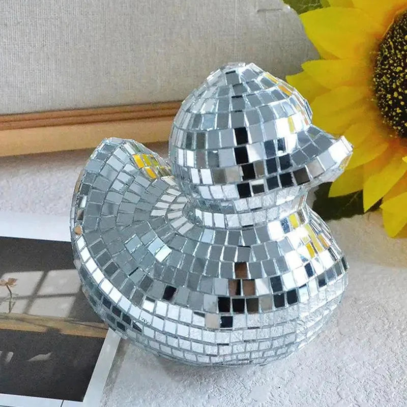 Silver Duck Mirror Glass Decoration Light Reflected Art Glitter Bar Home Disco Ornament For Disco Themed Party Cake Decoration - Value Vault Club