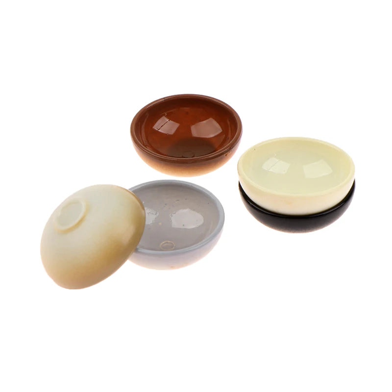 10pcs Dollhouse Miniature Bowl Dish Round Rice Bowl Tableware Dollhouse Kitchen Dining Accessory Resin Play House Toys