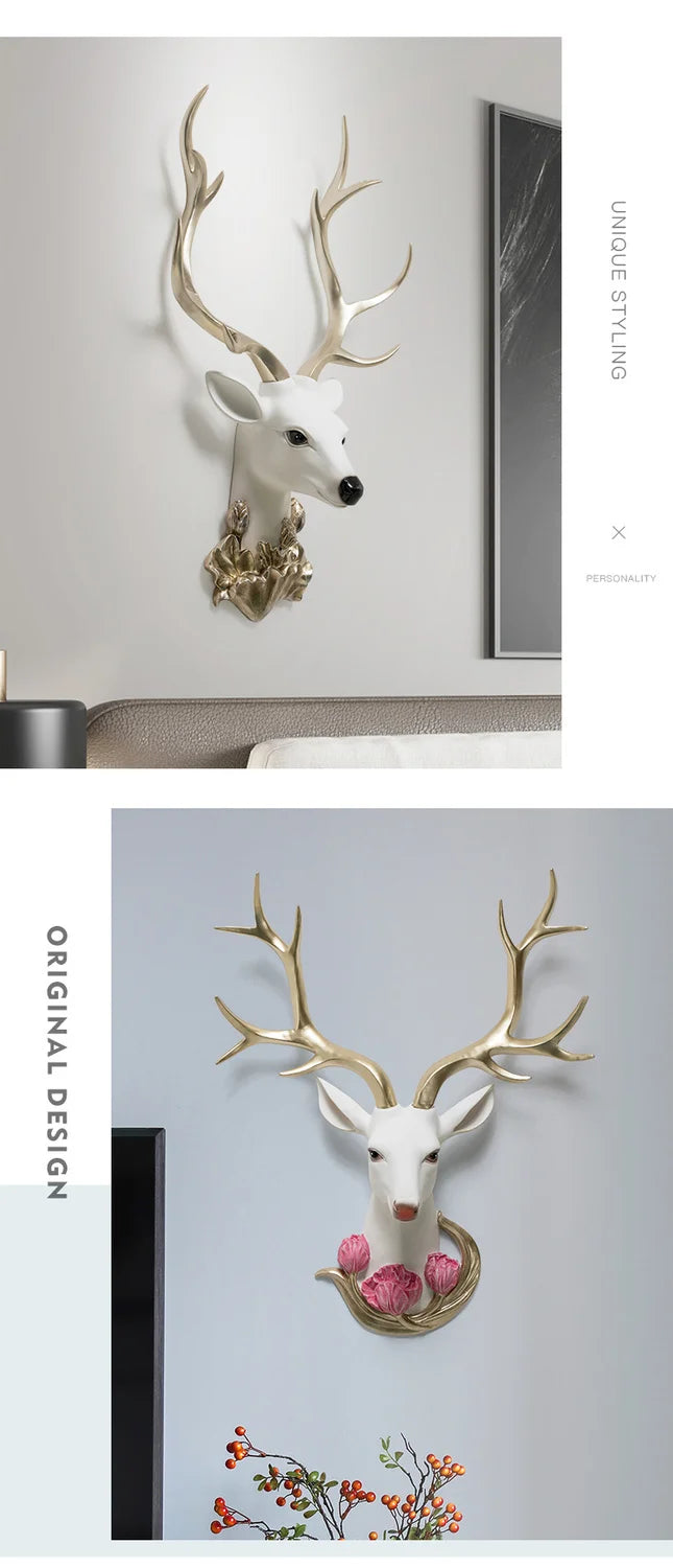 Resin decorative items, American-style living room TV background wall decorations, wealth-attracting deer head wall hangers