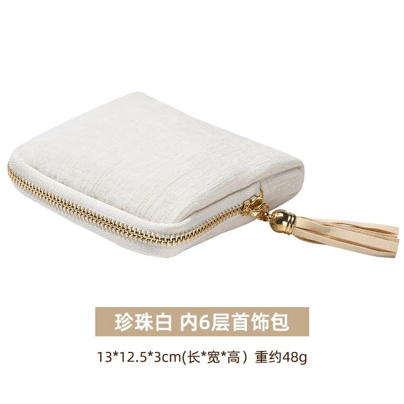 Tassel Jewelry Organizer Bag Portable Travel Case with Metal Zipper for Bracelets Jade Bangles Necklaces Rings Storage Pouch