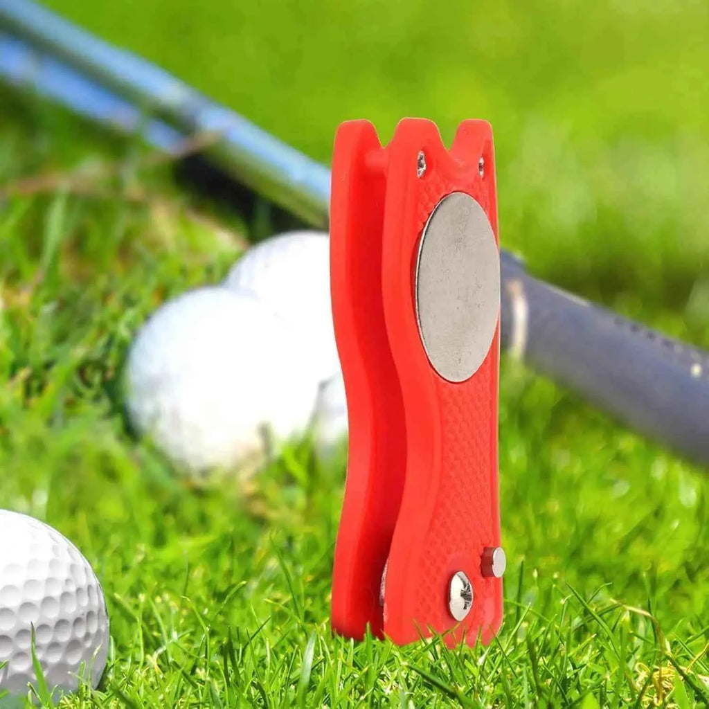 Golf Divot Repair Tool Foldable Metal Golf Green Divot Tool with Magnetic Ball Marker