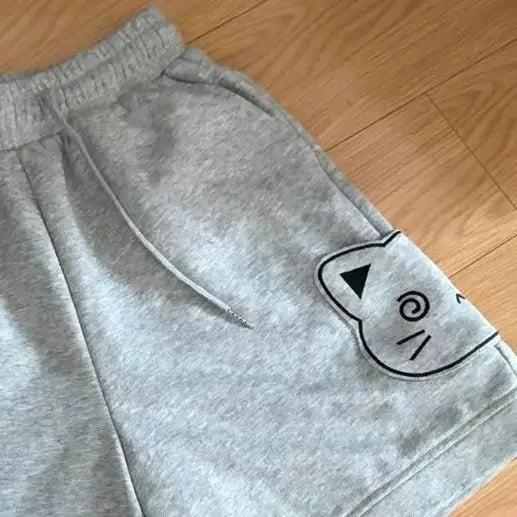 HOUZHOU Japanese Style Kawaii Women Shorts Cute Anime Cat Embroidery Short Pants Sweet Soft Girl Wide Leg Shorts Preppy Casual
