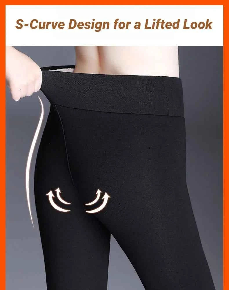 Women Thermal Leggings Winter Warm Sexy Elastic Translucent Pantyhose Female Fleece High Waist Slim Thicken Tight Pants Black