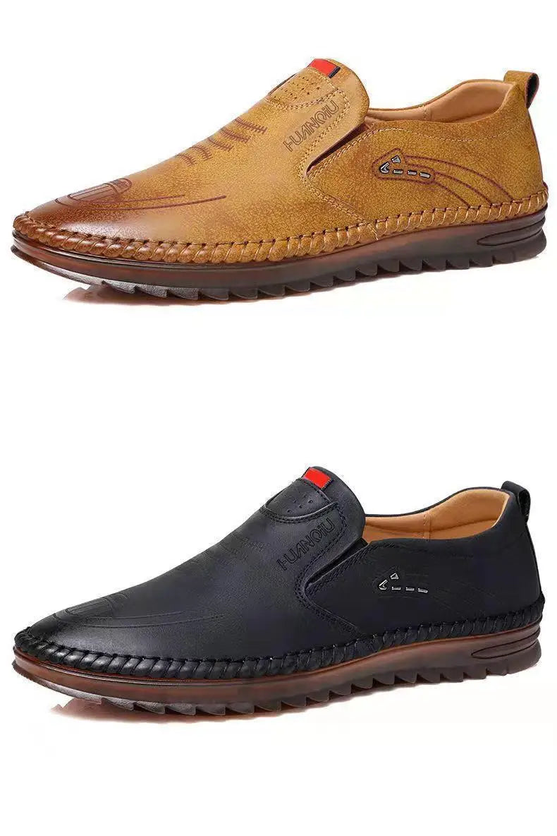Fashionable Soft Leather Men's Shoes Wear-Resistant Bean Bean Shoes Breathable round Toe Flat Heel Casual Shoes for Spring