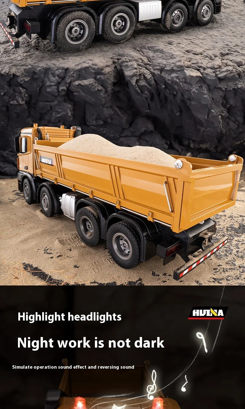 HUINA 1536 2.4G 1/14 15CH RC Metal Dump Truck Toy Die-cast Remote Control Construction Rc Truck for Boy Children Toys Xmas Gifts