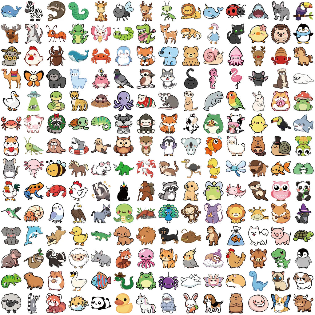 100/200PCS Cute Mixed Animals Cartoon Graffiti Stickers DIY Phone Guitar Laptop Notebook Suitcase Cup Waterproof Sticker Kid Toy