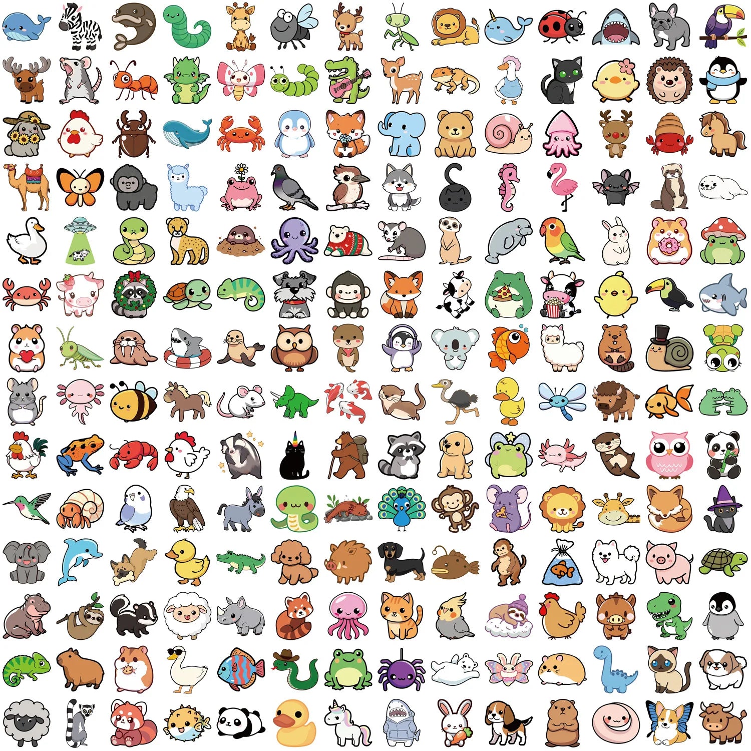 100/200PCS Cute Mixed Animals Cartoon Graffiti Stickers DIY Phone Guitar Laptop Notebook Suitcase Cup Waterproof Sticker Kid Toy