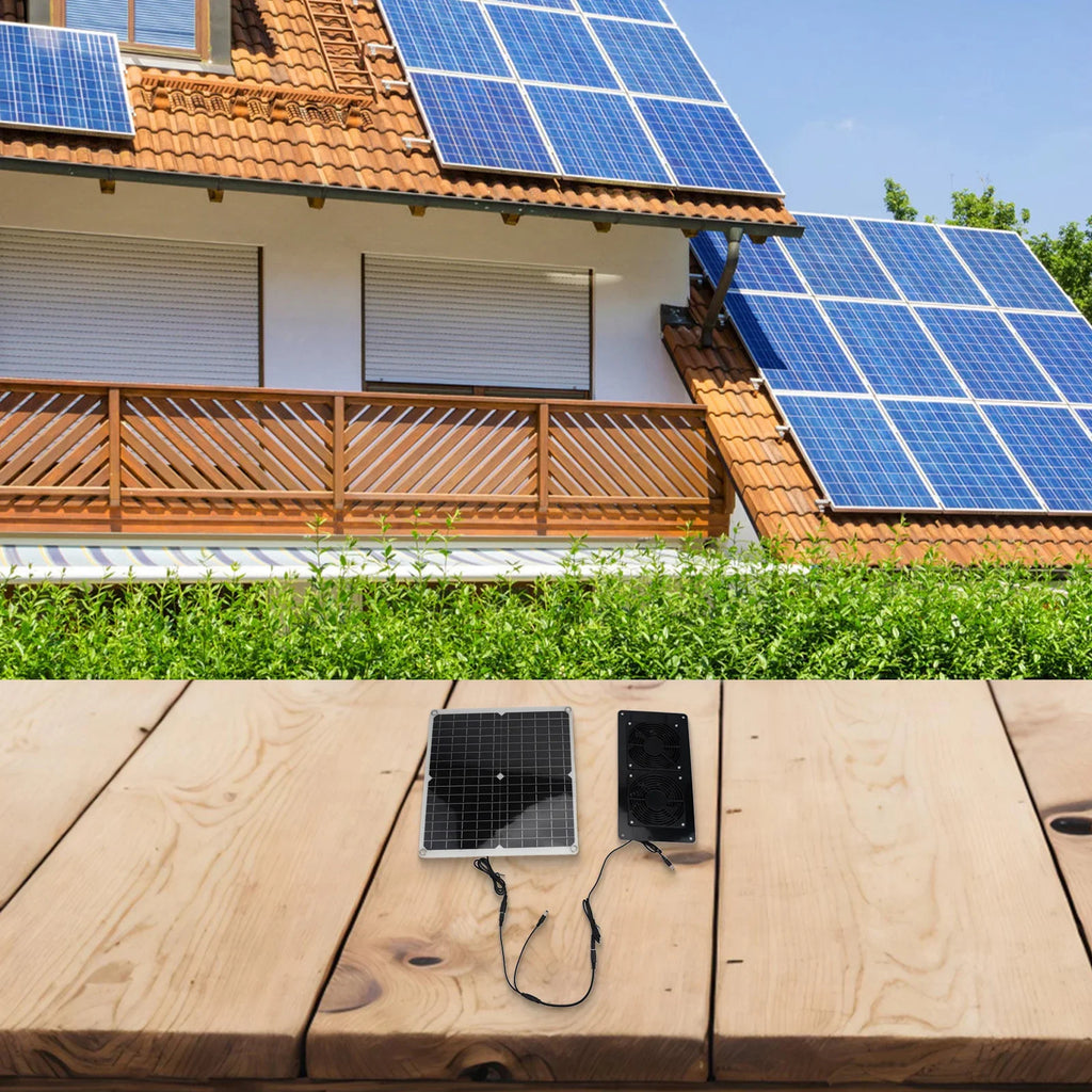 Cooling W Solar Panel Fan Outdoor Solar Exhaust Fan RV W Solar Panel Durability Greenhouses Exterior Laminated Chicken Coops