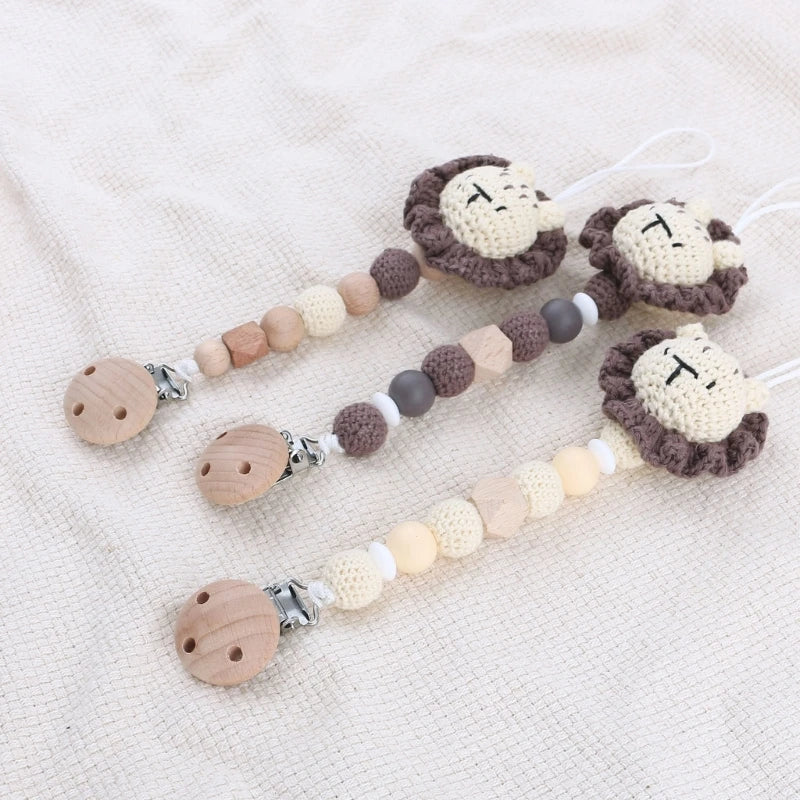 Crochet Animal Baby Pacifier Clip Accessories Handmade Knitted Bunny Teether Beads Newborn Nipple Clip Dummy Soother Holder Toy