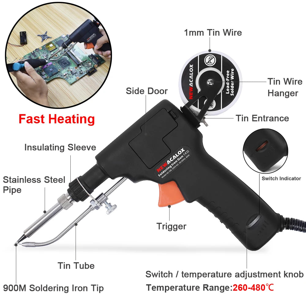 NEWACALOX Soldering Iron Kit Industrial Automatic Solder Feeding with Temp Adjust, 60W Soldering Gun with 50g Soldering Wires