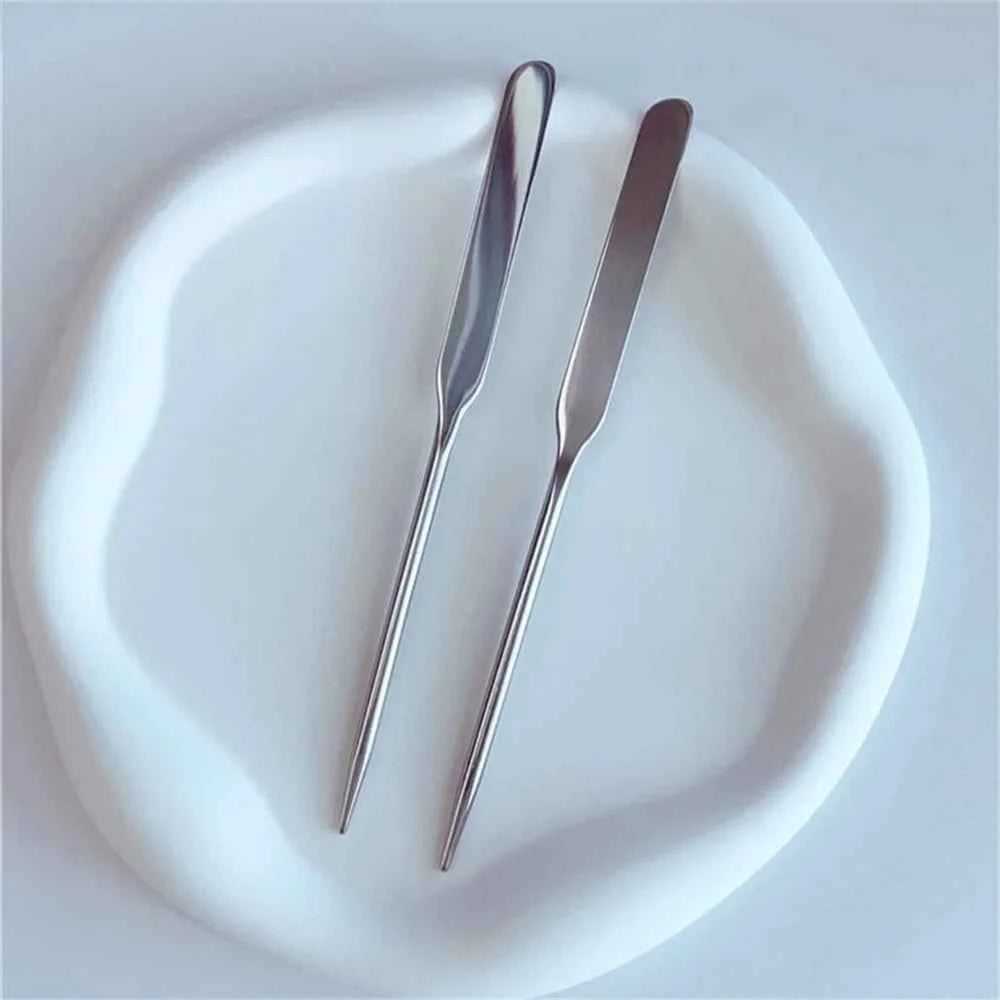 2PC Stainless Steel Palette Tray Rod Set Spatula Toner Makeup Mixing Mixing Stick Foundation Cream Mixing Cosmetic Make Up Tool