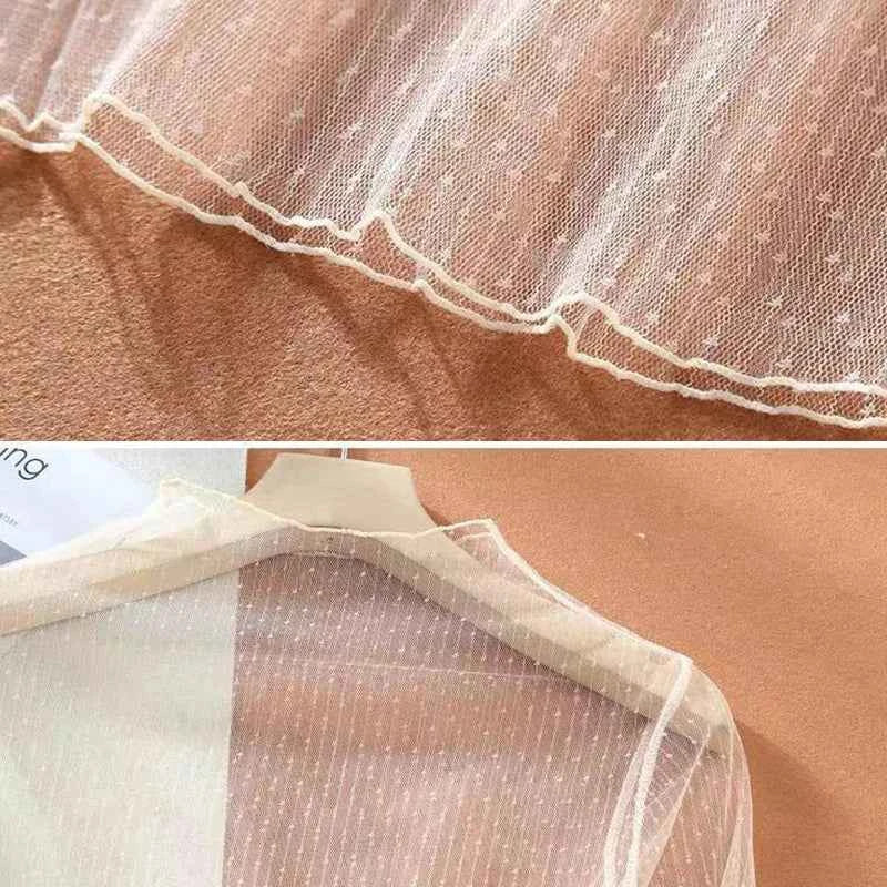 Spring Summer Women Sexy Black Mesh Tops Bottoming T Shirts Transparent Sheer Blouses Turtleneck Streetwear Tees Sunscreen Top