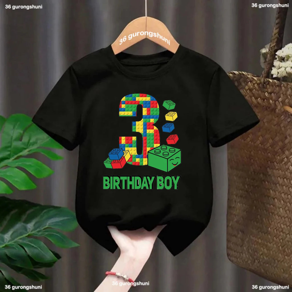 Building Blocks 1-10 Birthday Boys T-shirt Funny Block Graphic Print Toddler T-shirt Gifts kids Birthday Party Clothing T-shirt