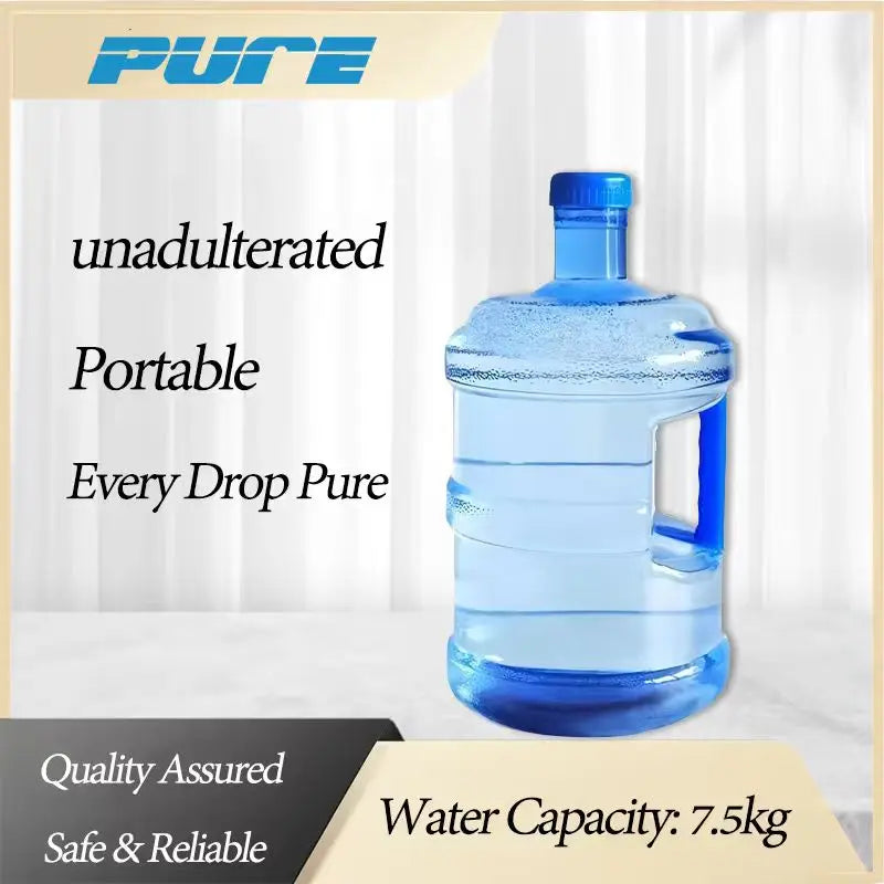 7.5L Water Bottle with Cap, Food Grade Blue Transparent Plastic, for Water Dispenser, Home/Office Use