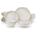 MALACASA 16/32 Piece Plates Dinner Sets Relief White Stoneware Dinnerware Set with 4 PCS Dinner Plate/Dessert/Cereal Bowl/Soup