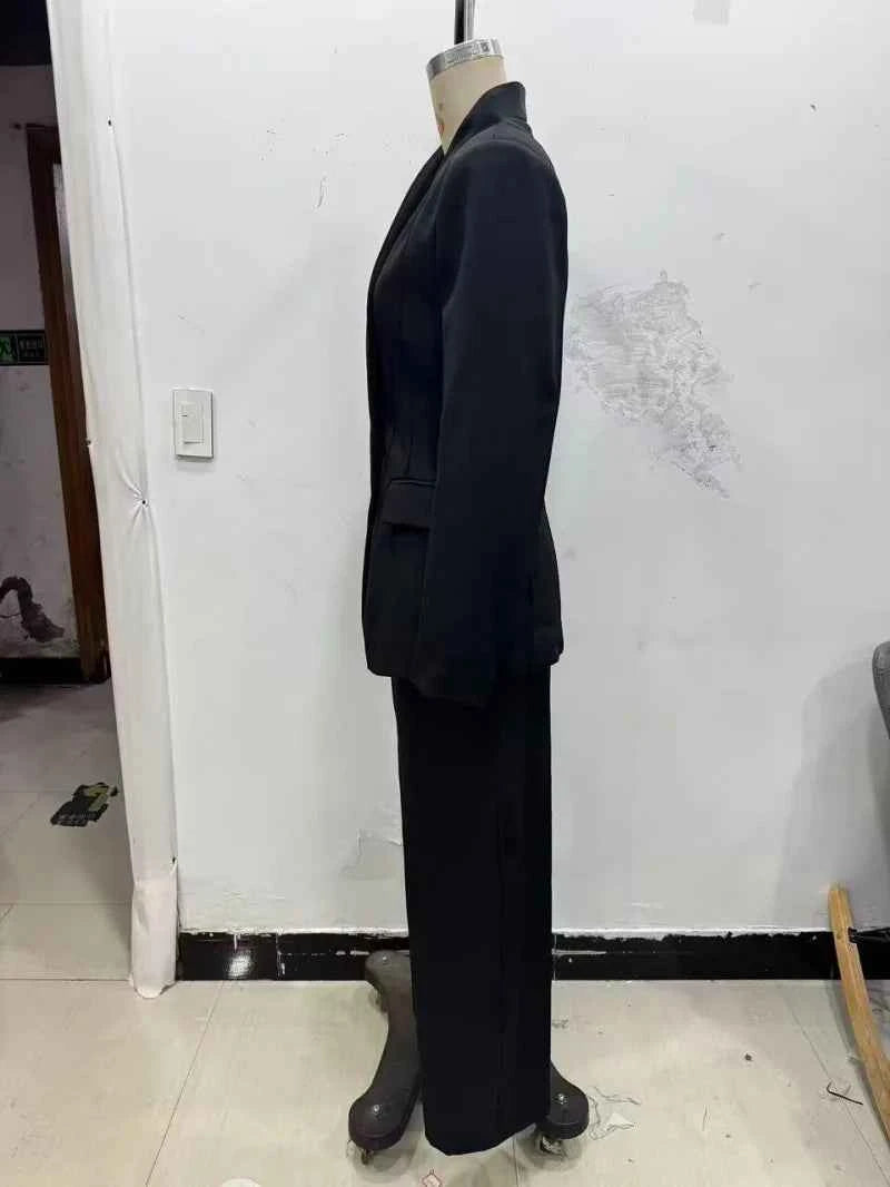 ETJ 2025 women's new fashion design three-dimensional cut high collar slim suit jacket & matching casual trousers