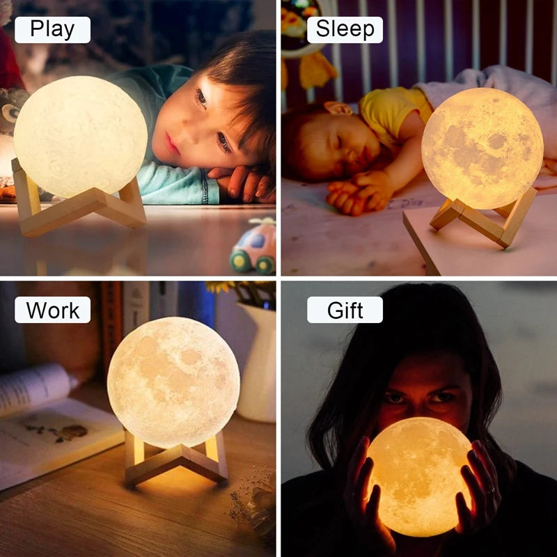 Moon Lamp LED Night Light With Stand For Kids Rooms
