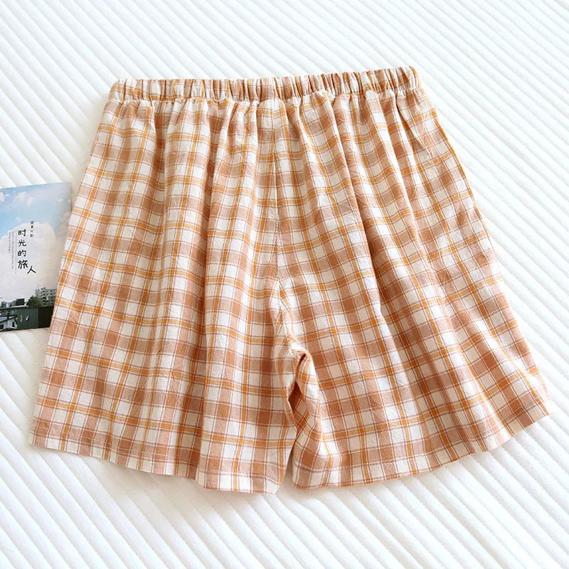 Summer Thin Loose Fit Women's Home Shorts Cotton Plaid Design Multi Colors Sleepwear Beach and Casual Wear Short Pants