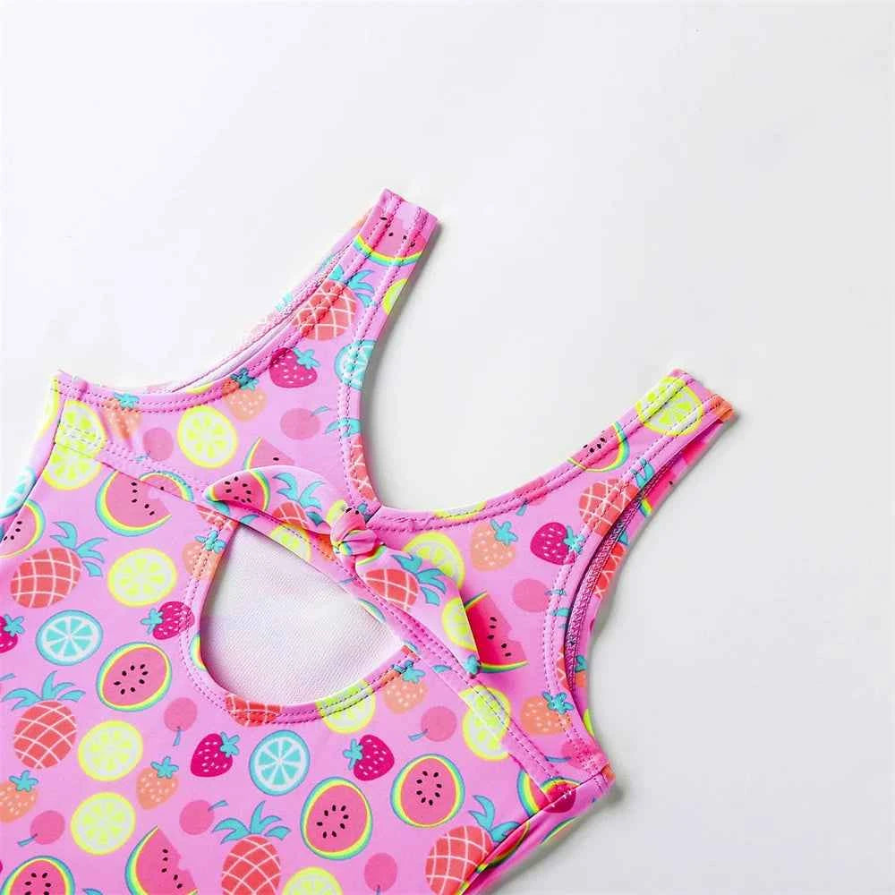 Girls' one-piece cartoon print swimsuit, children's polka-dot animal one-piece swimsuit with hollow back, beach wear
