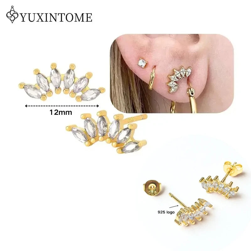 Women's 925 Sterling Silver Ear Needle Crystal Zircon Water Droplets Stud Hoop Gold Huggie Earrings Premium Luxury Party Jewelry