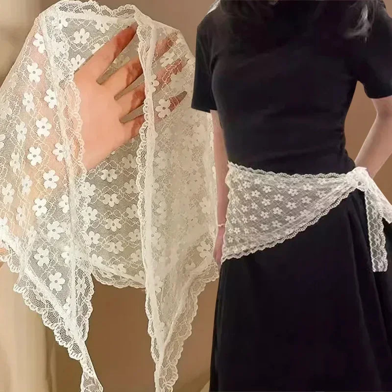 Fashion Lace Triangle Headscarf Romantic Summer White Woven Floral Lace Hair Scarf Wraps Travel Photo Headband Hair Accessories