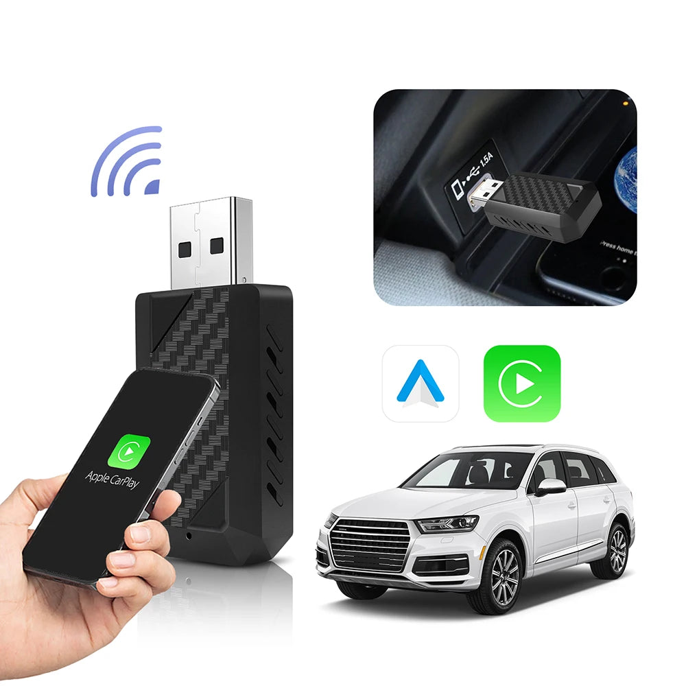 Wired To Wireless Carplay & Android Auto Mini Adapter USB Plug and Play Auto Connect for Factory Wired Carplay Android Auto Cars