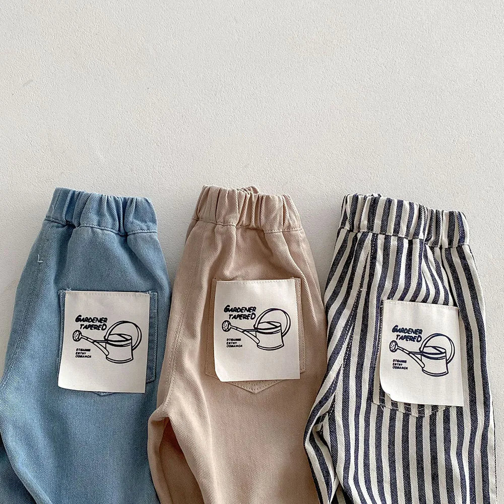 New Autumn Kids Tapped Casual Striped Pants 0-5T Girls Boys Fashion Stripe Trousers Children Solid Denim Jeans Britches