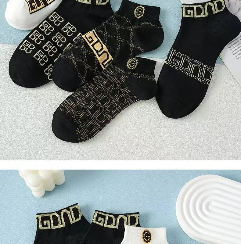 5/10/20 Pairs Winter Socks Men Short Breathable Luxury Socks Designer Brand Low-Cut Fashion Trendy Ankle Socks Geometric Pattern
