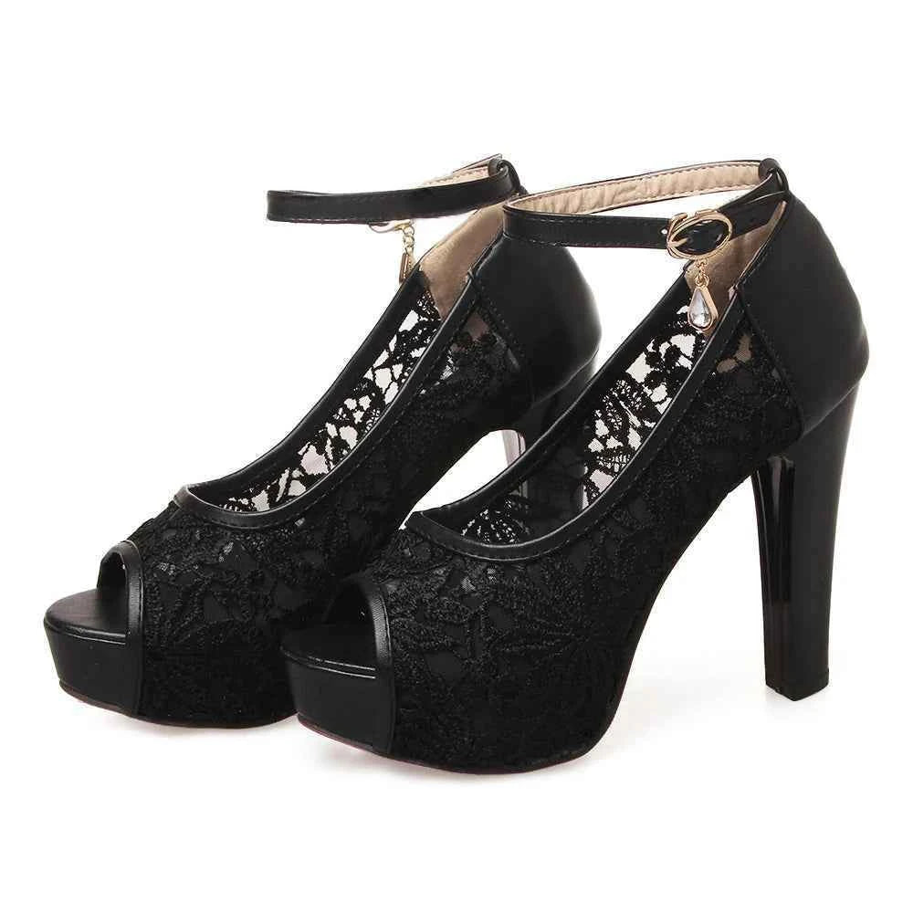 Lace Wedding Shoes Woman Peep Toe High Heels Women Shoes Platform Heels Summer Pumps Women Shoes High Heel Sandals tacones mujer