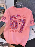 2026 Summer Valentine's Day Exclusive Sequin Print T-Shirt for Girls, Pure Cotton, Crew Neck, Comfortable and Breathable Clothes
