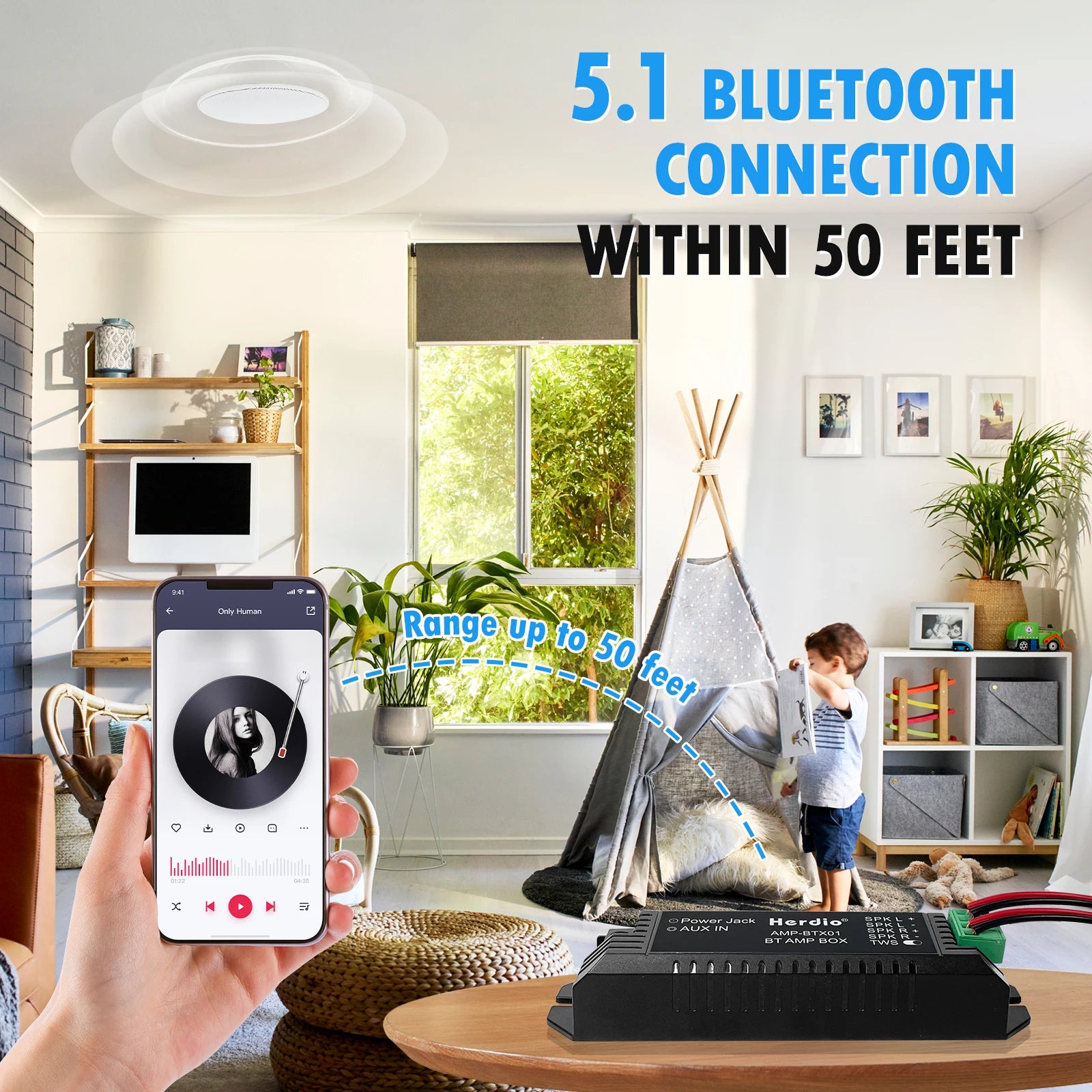 Herdio 4 Inch Ceiling Bluetooth Speakers Water Resistant 160W Marine Speakers For Bathroom Kitchen Home Outdoor Camper 2PCS