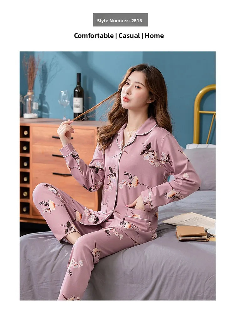100% Pure Cotton Long Sleeve Sleepwear Set for Elderly Women Spring Summer Autumn Home Clothes Outwear Comfortable Home Suit