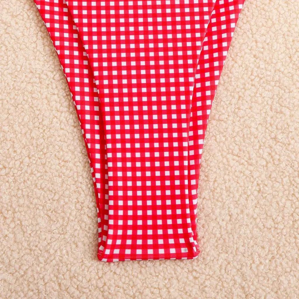 Circyy 2026 Bathing Suit Women Plaid Dot Split Swimsuit Neck-mounted Bow Tie Beachwear Vintage Simple Two-piece Bikinis Summer