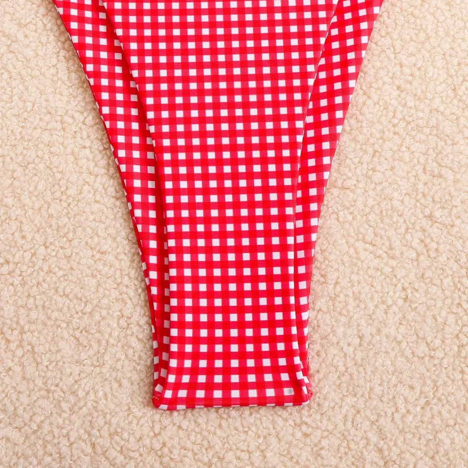 Circyy 2026 Bathing Suit Women Plaid Dot Split Swimsuit Neck-mounted Bow Tie Beachwear Vintage Simple Two-piece Bikinis Summer