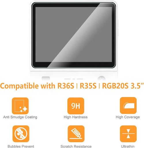 Étui de transport et de rangement 3 en 1 avec protections d'écran en verre trempé pour console de jeu R36S Kit de protections Sac et films anti-rayures