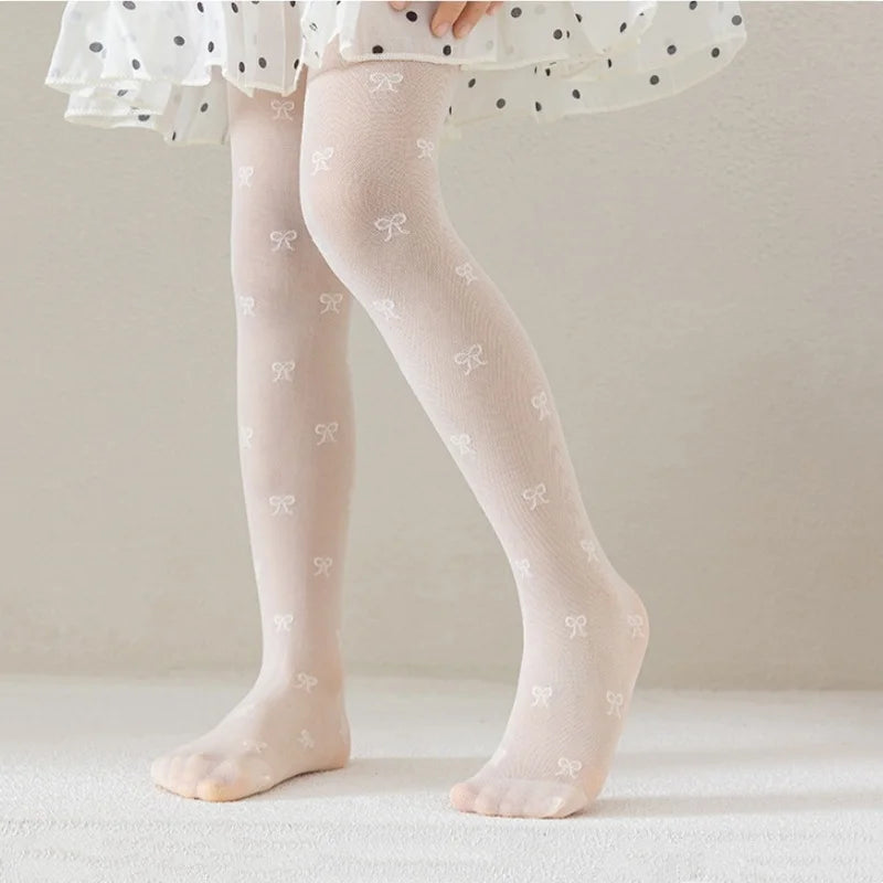 Summer Kids Thin Tights Girls Fashion Bow Print Stockings Baby Mesh Breathable Princess Pantyhose Children Ballet Dance Leggings