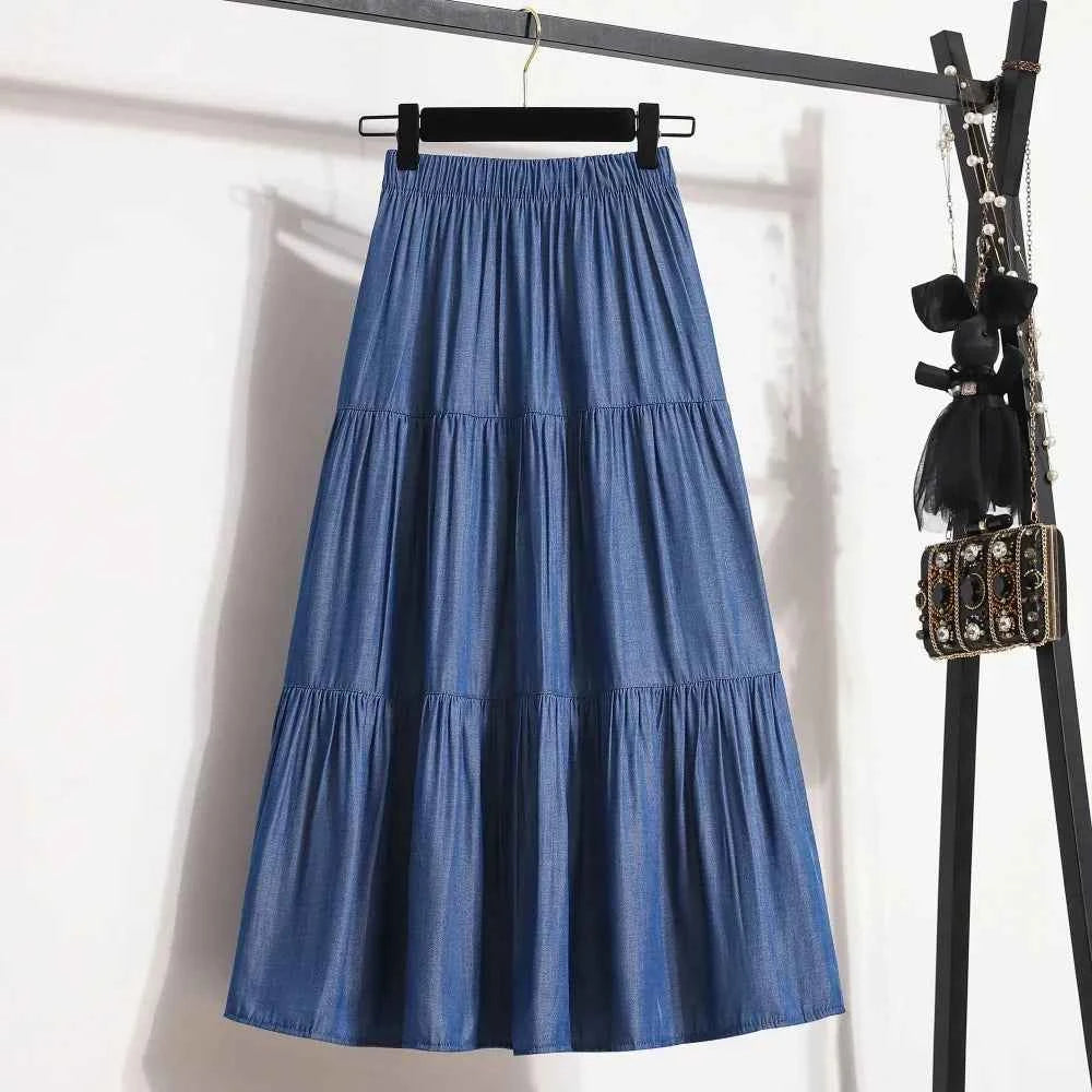 Spring Summer Women Skirts Vintage High Waist Elastic Patchwork White Black Chic Long Cake A-line Skirt