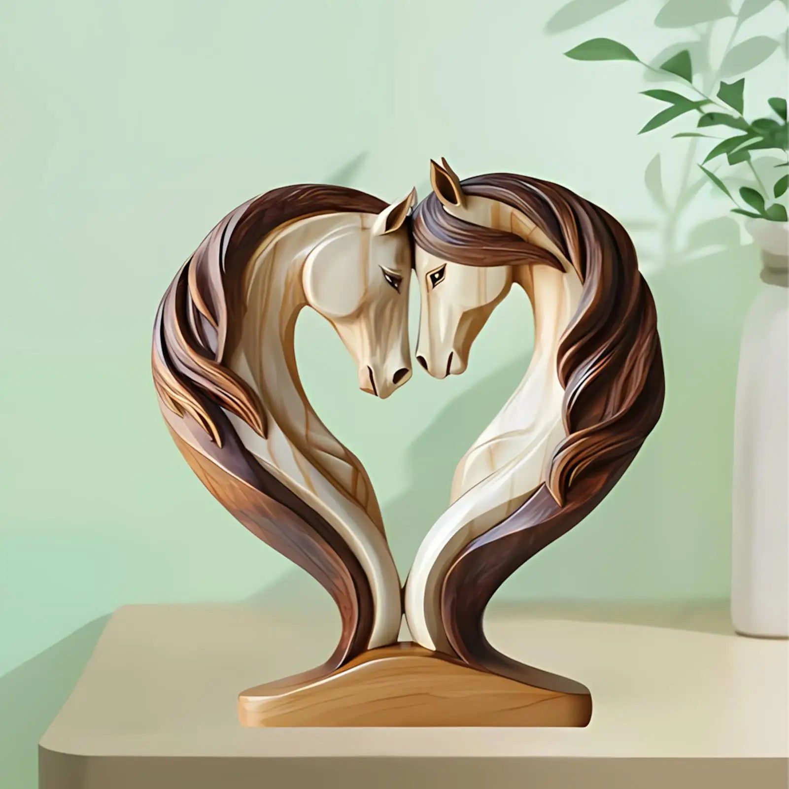 Horse Statues Home Decor 2D Wood Horse Room Decor Snuggle Pose Animal Sculpture for Workplace Exhibition Hall Shelf Living Room