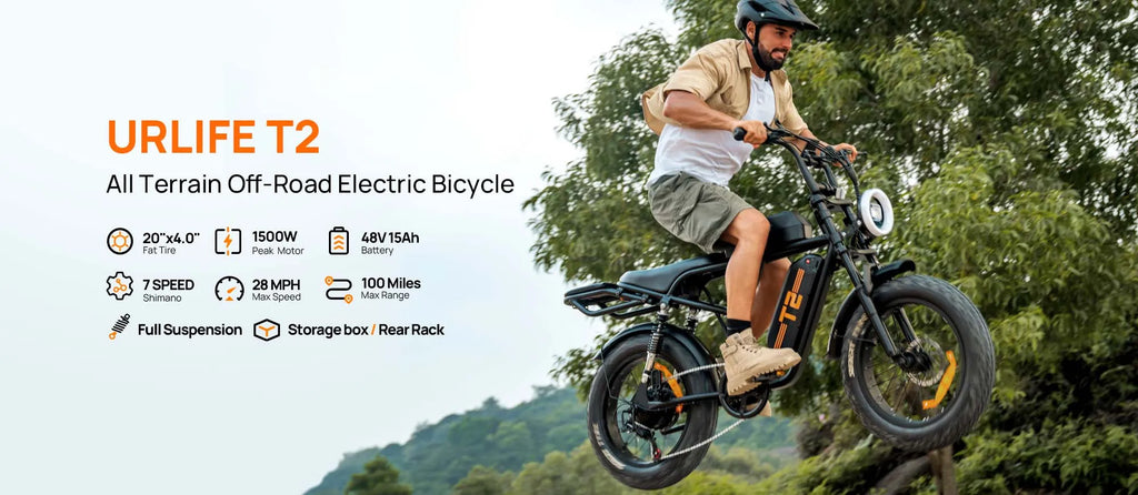 URLIFE T2 1500W E-Bike 48V 15.6Ah Battery 28MPH 100Mi Range 20X4" Fat Tire Free Shipping