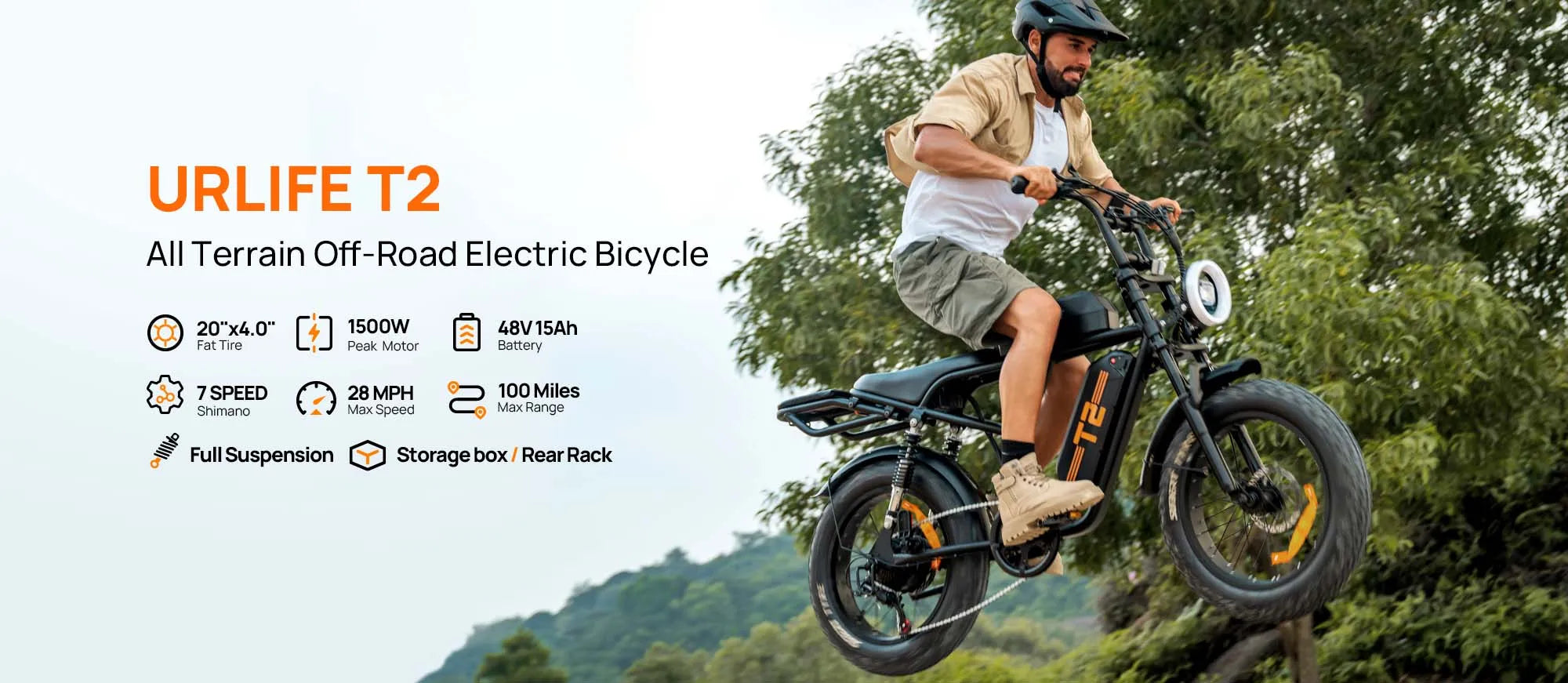 URLIFE T2 1500W E-Bike 48V 15.6Ah Battery 28MPH 100Mi Range 20X4" Fat Tire Free Shipping